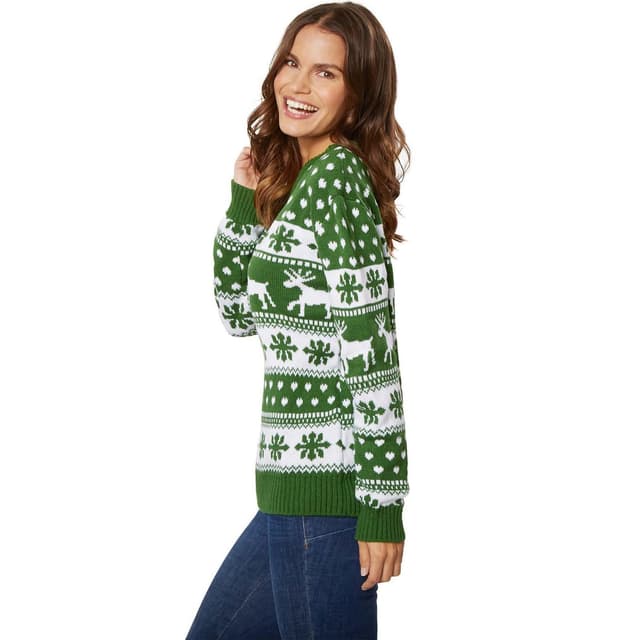 Julesweater Vinterfortryllelse grøn-hvid til kvinder