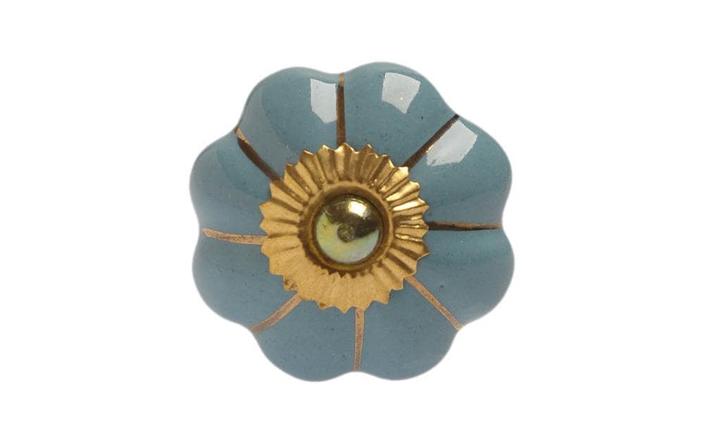 Möbelgriff handgemacht, Ø 4 cm, Hellblau/GoldMöbelknauf einfarbig
