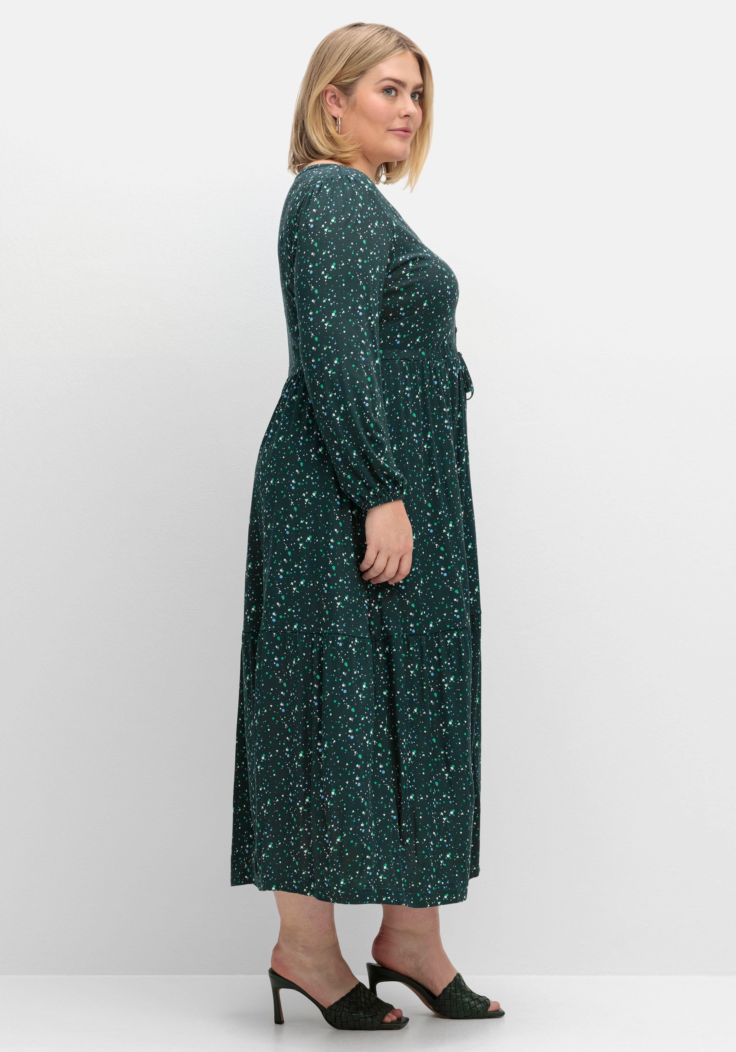 Jerseykleid mit Minimalprint und Taillen-Tunnelzug