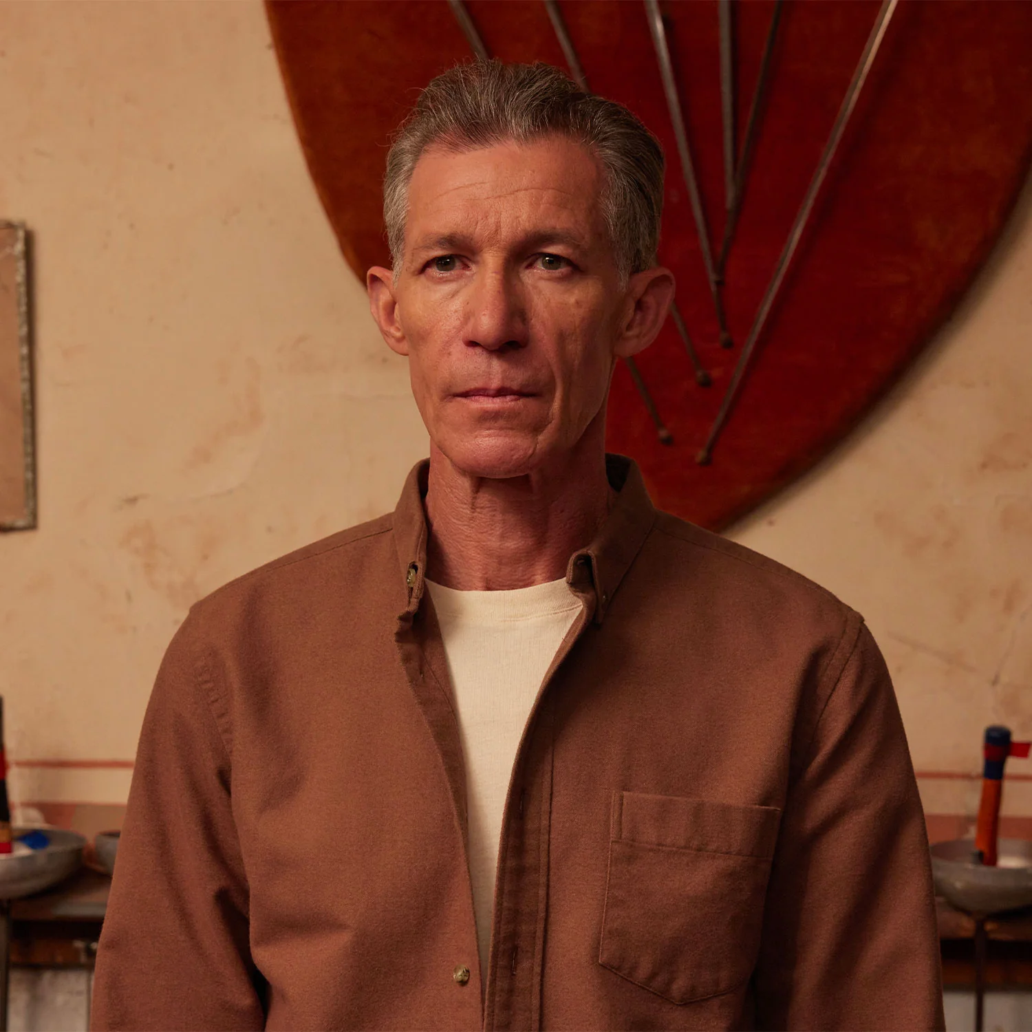 Heavy organic cotton flannel shirt in rust