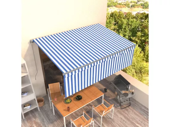 Auvent manuel rétractable avec store 4,5x3 m Bleu et blanc