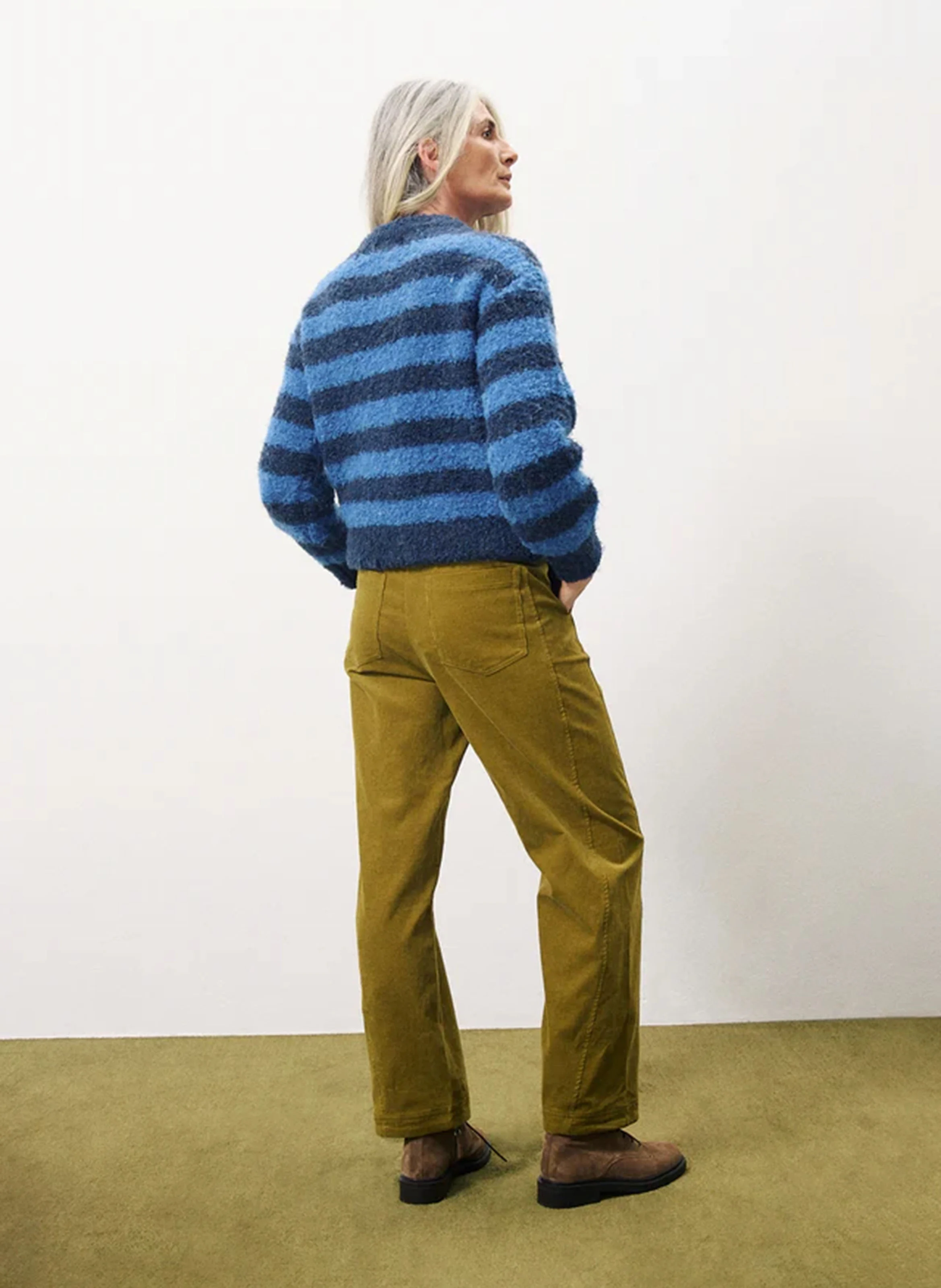 MEGANE - Cardigan col rond rayé | Bleu