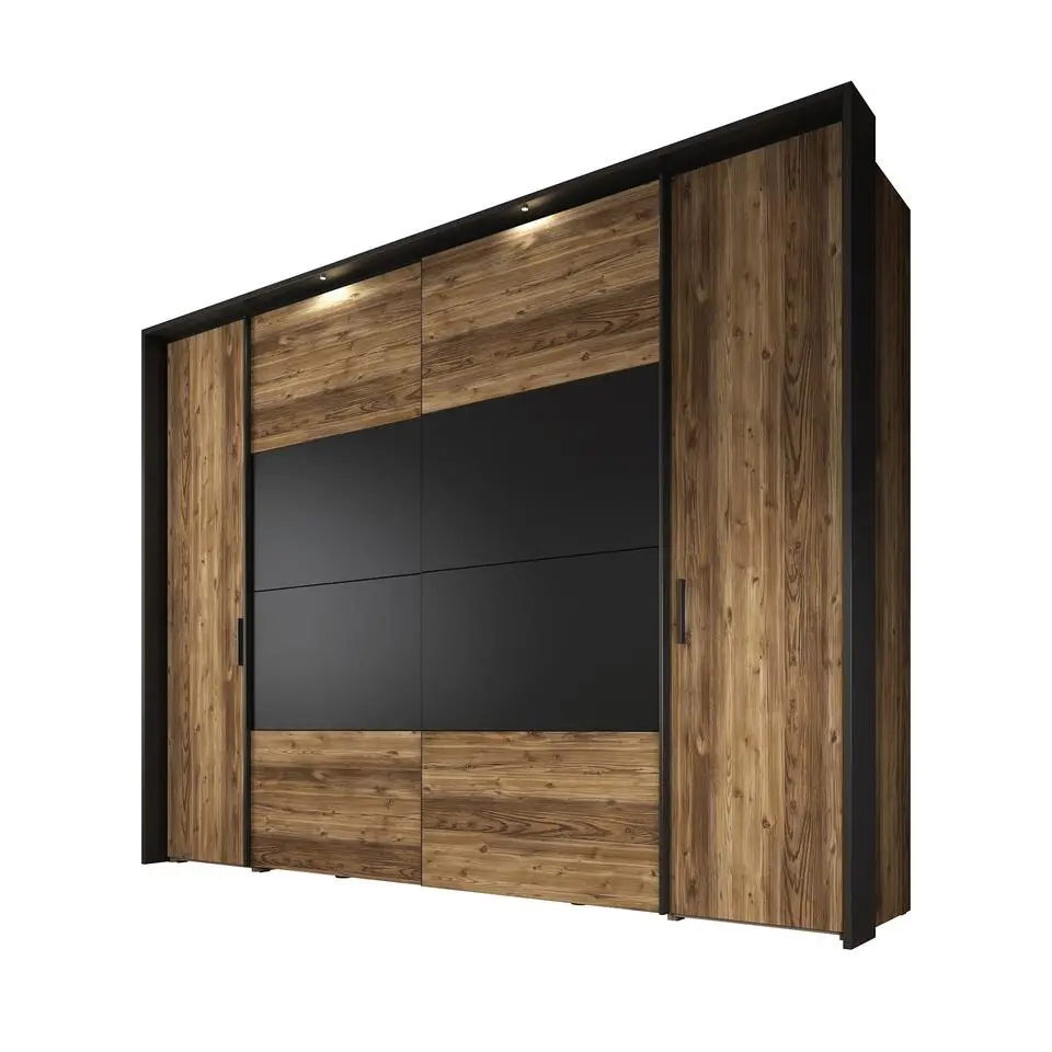 Meubella - Kledingkast Jacob - Zwart - Eiken - 280 cm
