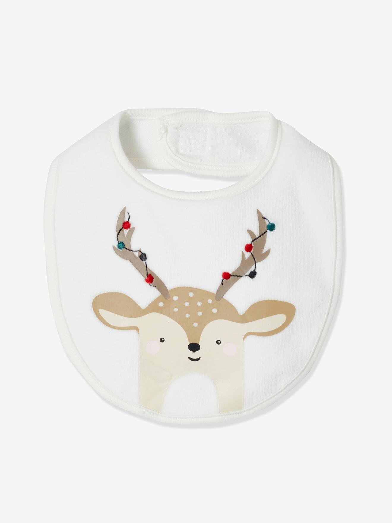 Conjunto de presente de Natal com body de veludo + babador unissex, branco claro com estampa.