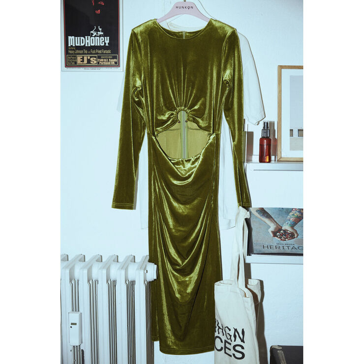 HUNKØN Saga velour dress Dusty green
