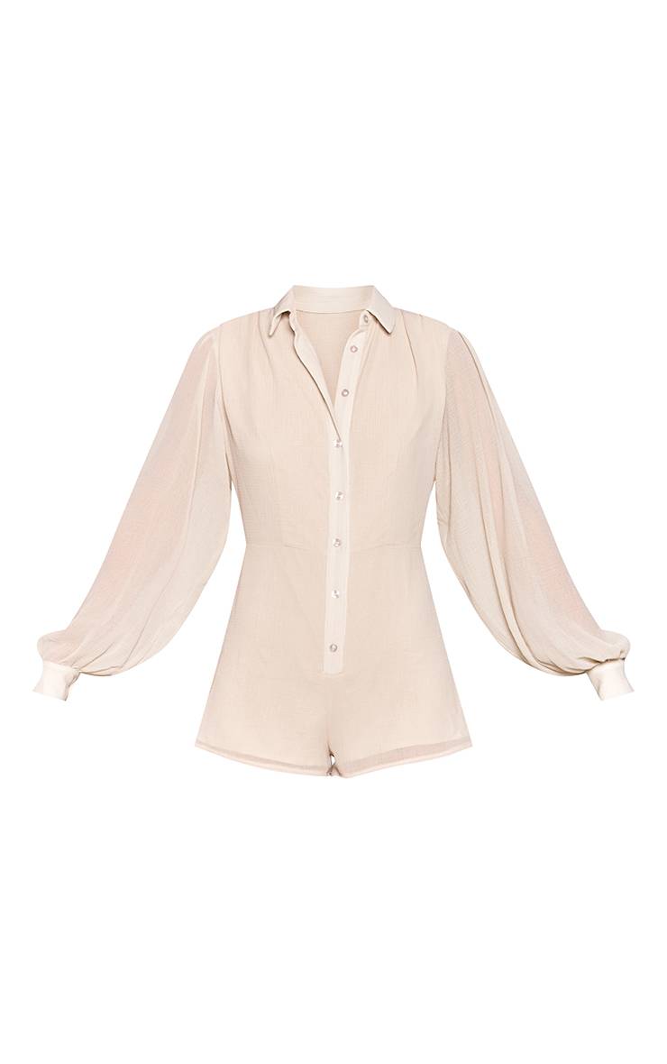 Crème Combi-short Chemise À Manches Bouffantes Avec Détails Boutonnés