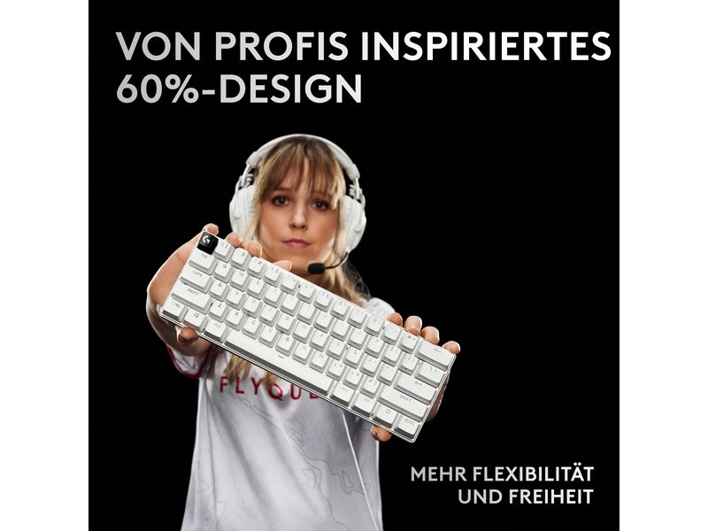 Logitech Gaming-Tastatur Pro X 60 Lightspeed White Kabellose 60%-Gaming-Tastatur mit Logitech Lightspeed-Technologie und RGB-Beleuchtung