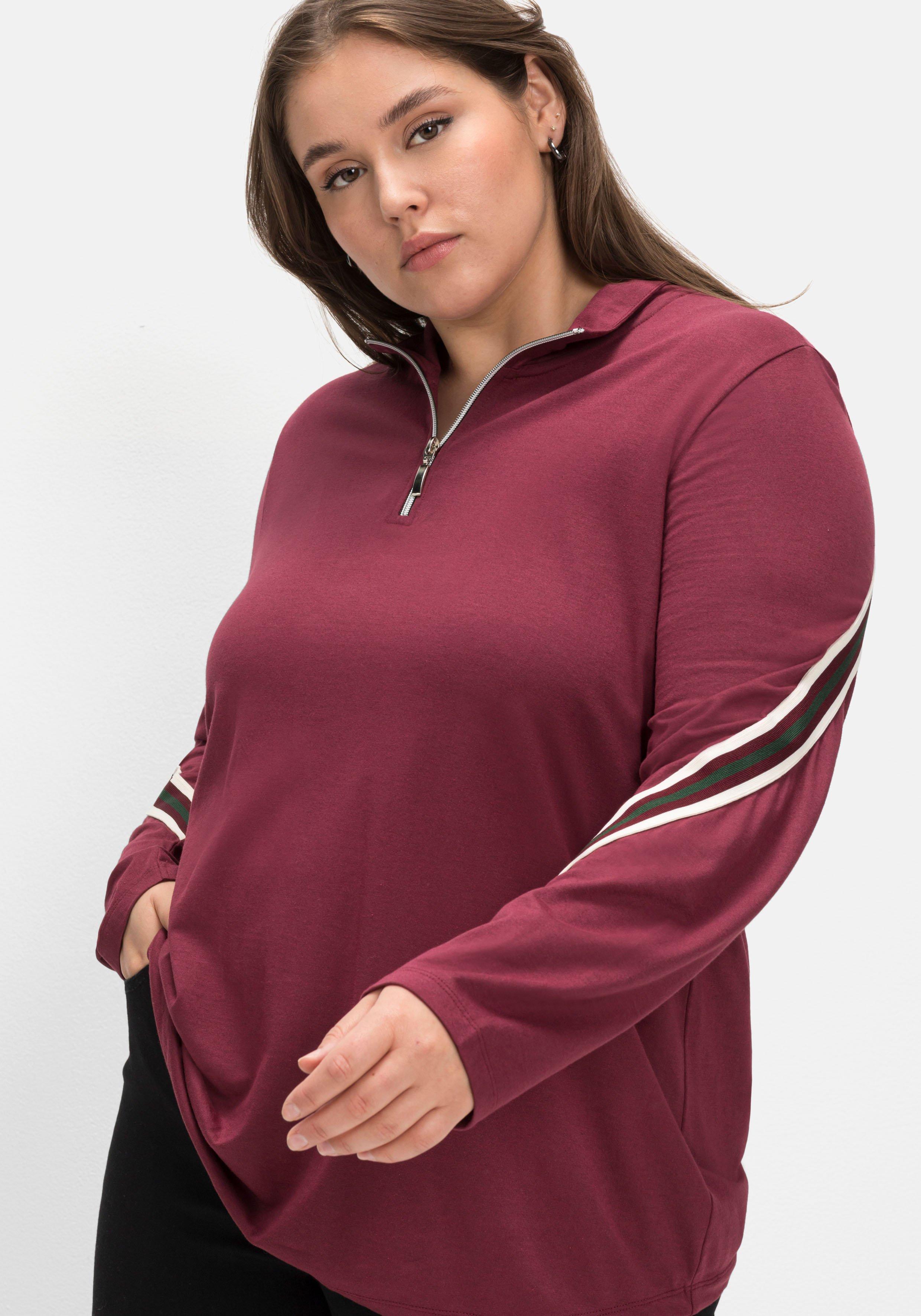 Langarmshirt mit Troyerkragen und Kontrastdetails