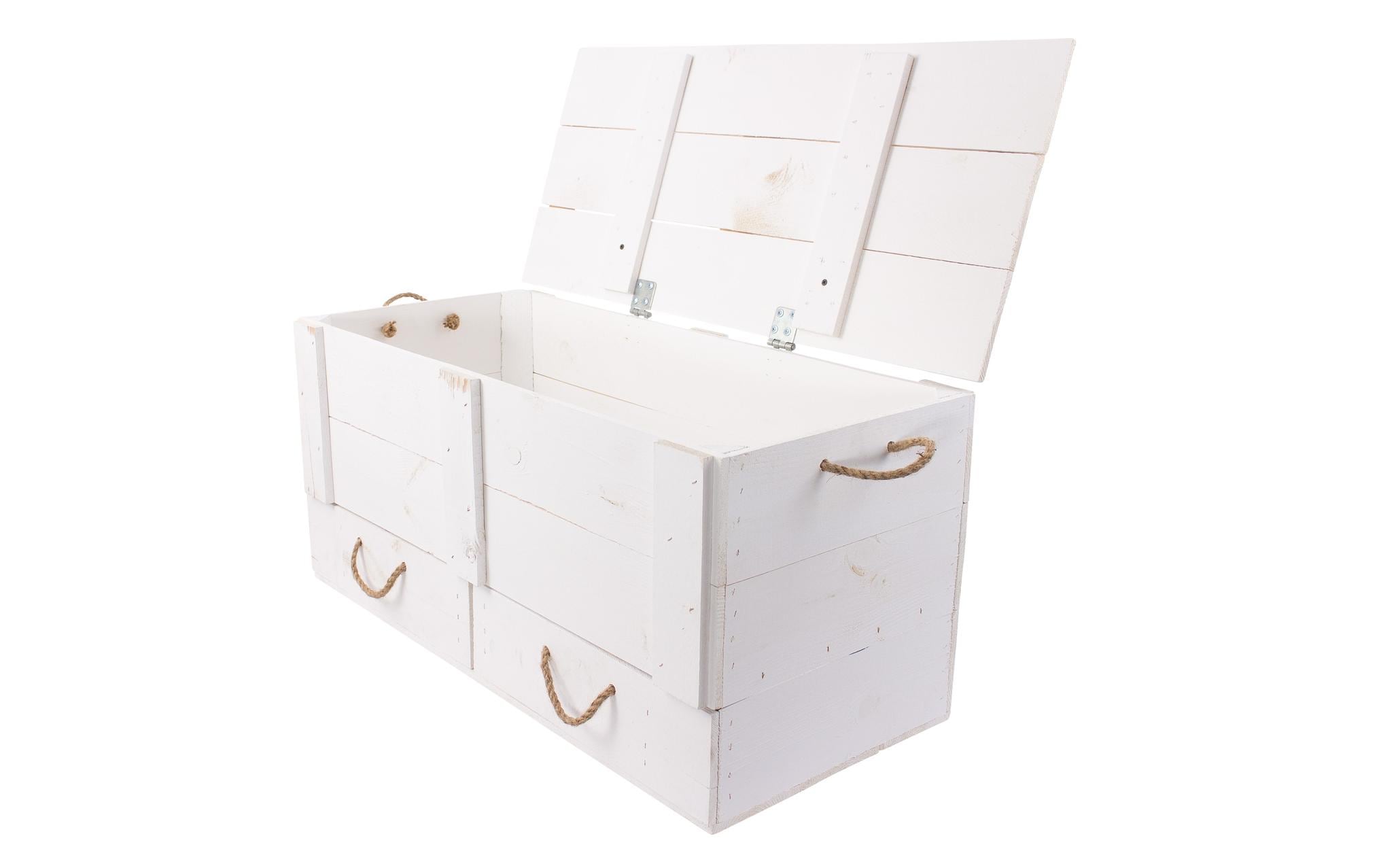 Truhe Vintage Weiss, 85 x 40 cmHolztruhe mit 2 Schubladen