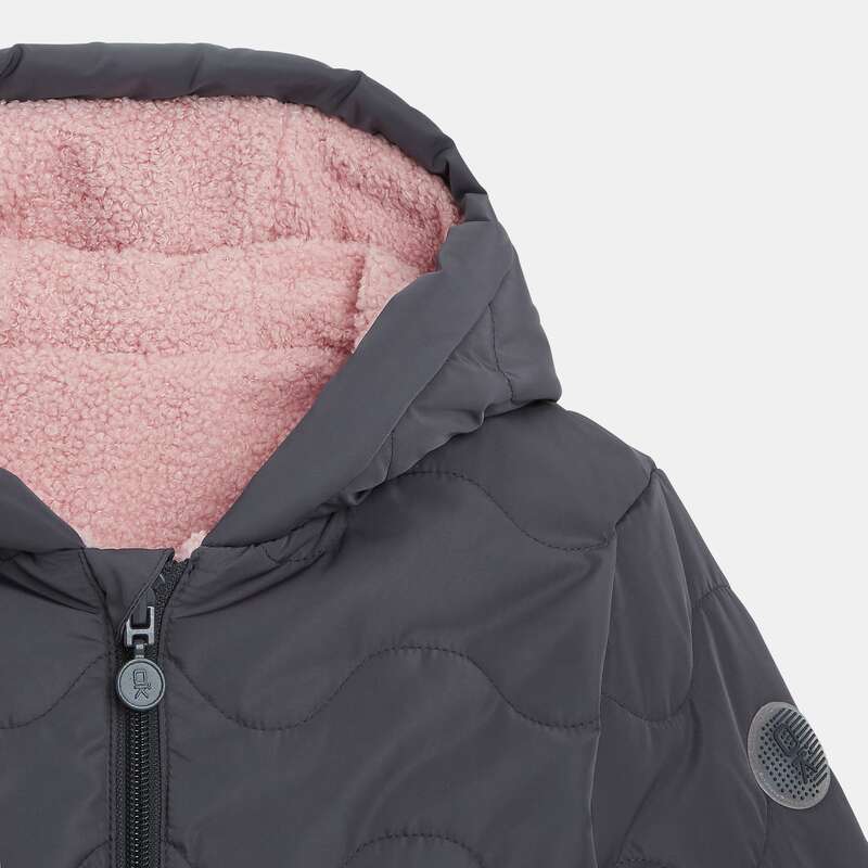 Blouson matelassé et moumoute réversible gris fille