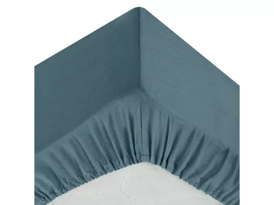 Drap housse 1 Personne en Coton Bleu Orage 90 x 190 cm