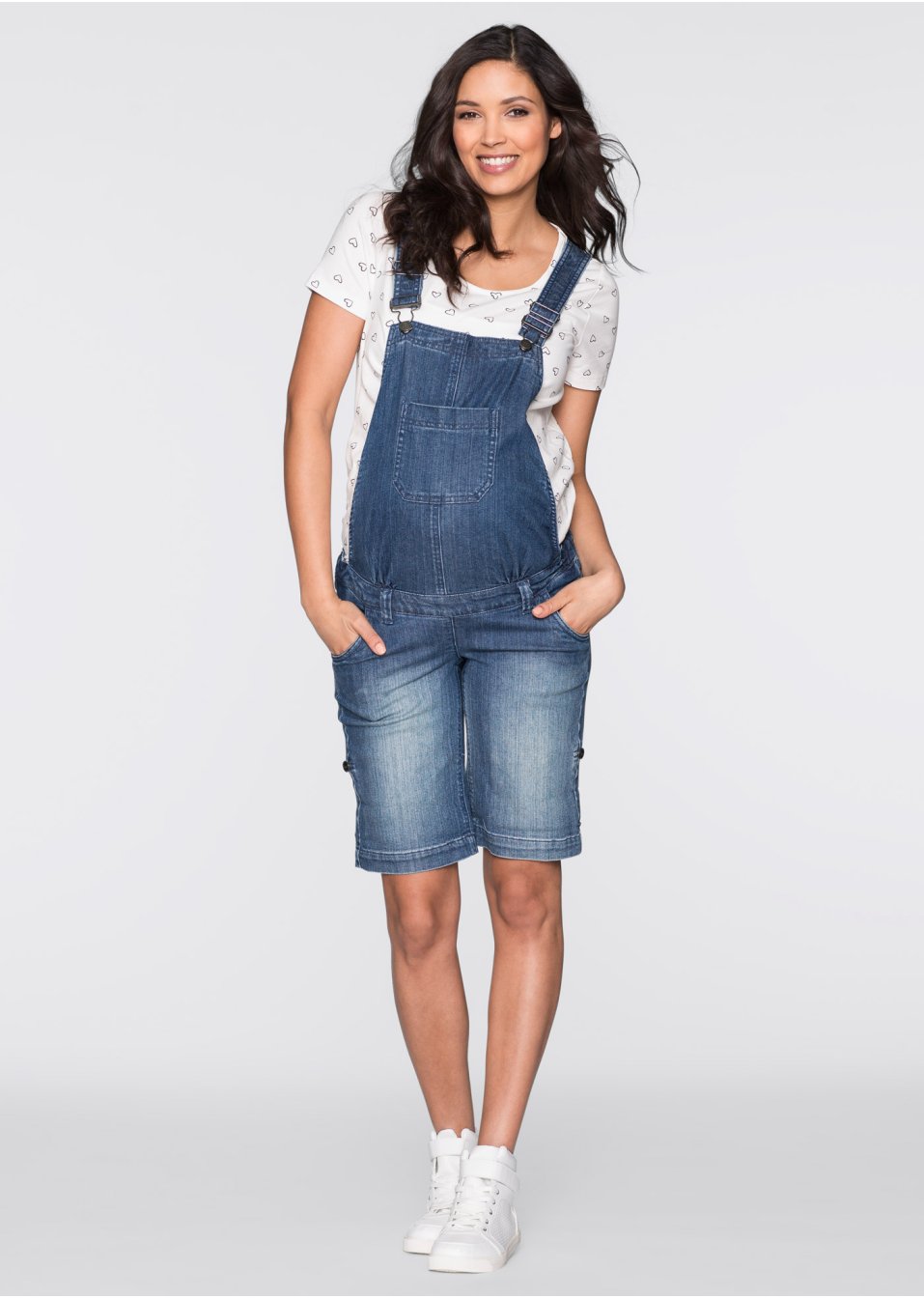 Salopette-short en jean de grossesse