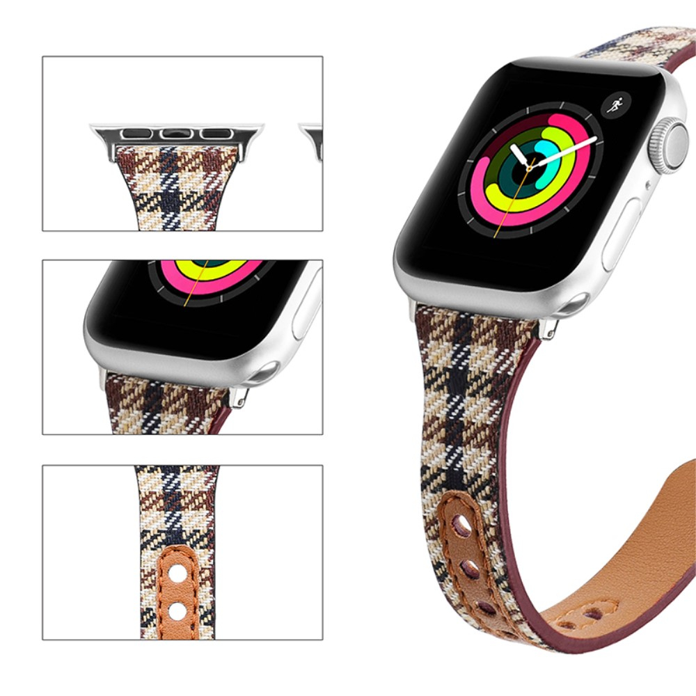 Apple Watch (42/41/40/38 mm) Stoff Armband mit Dornschliesse   Lederschnalle (Gelenkumfang 172-212mm) - Braun / Weiss