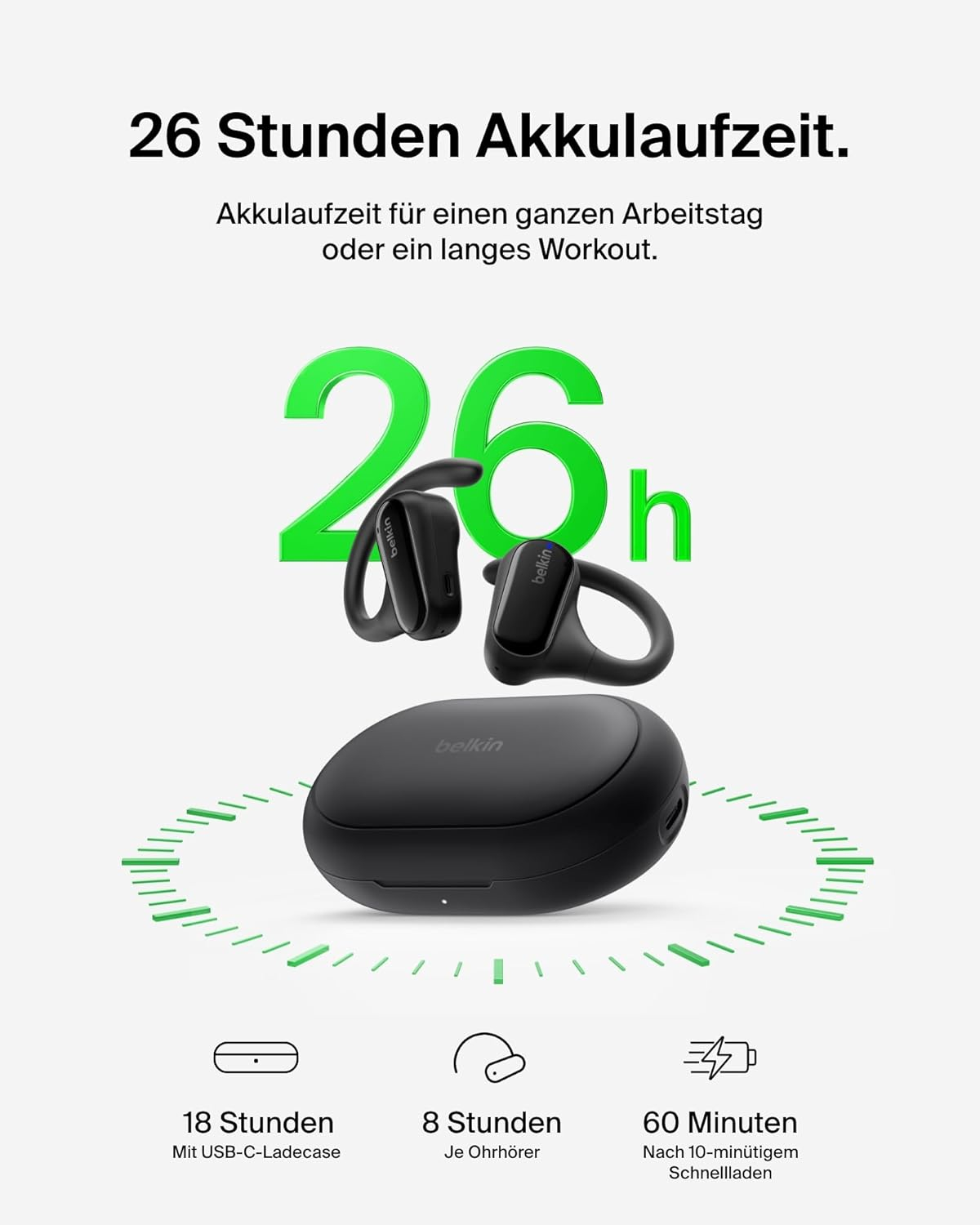 SoundForm ClearFit Bluetooth 5.3 Open-Ear Kopfhörer mit Ladecase und IPX5 (AUC013CTBK) - Schwarz
