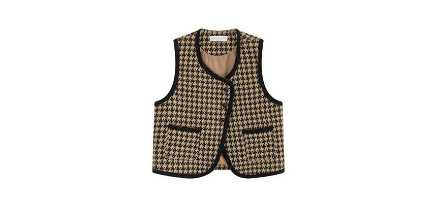 CosmoCorner - Pied-de-poule vest / lange mouw strik mini A-lijn jurk
