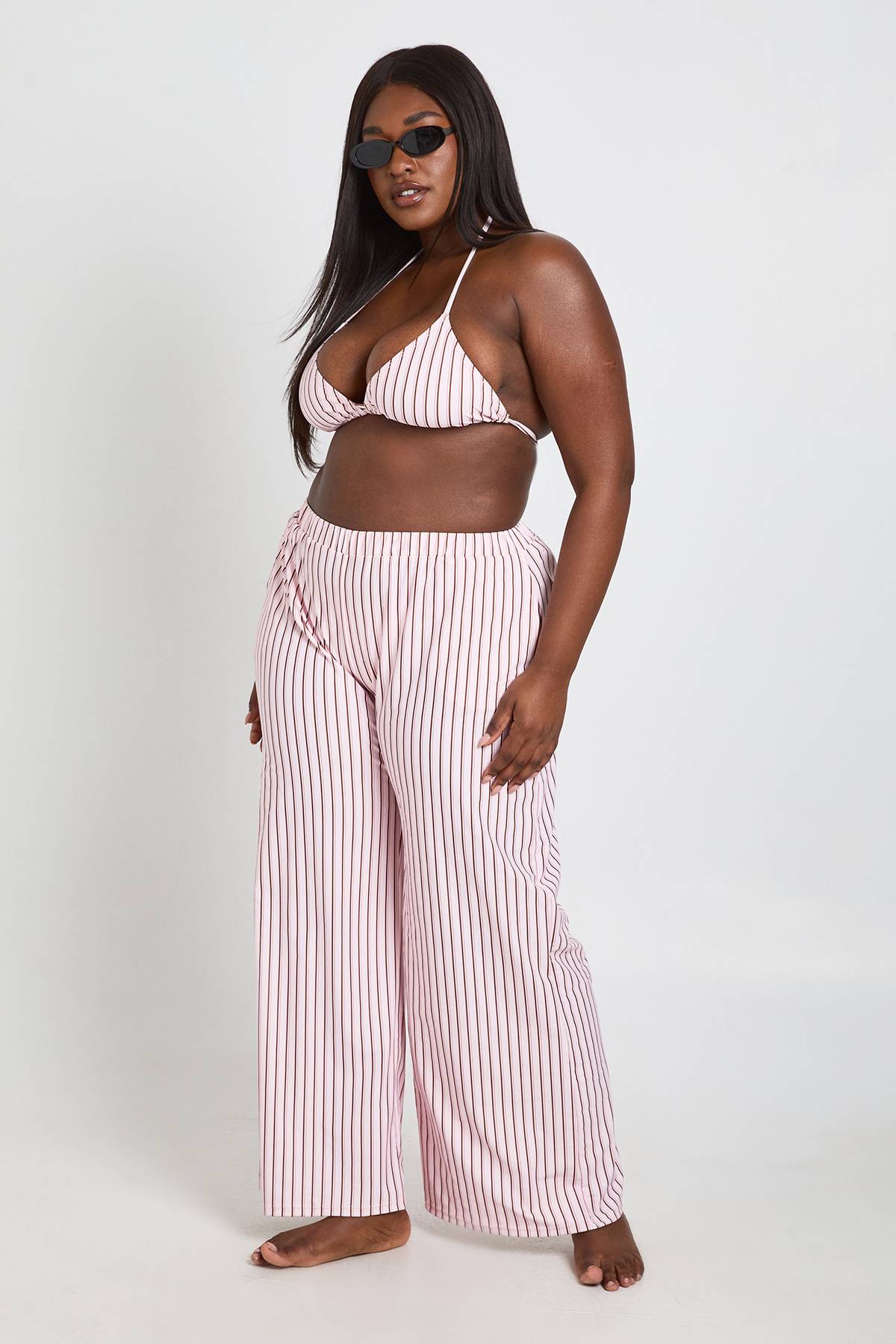 boohoo Pantalon De Plage Grande Taille À Rayures