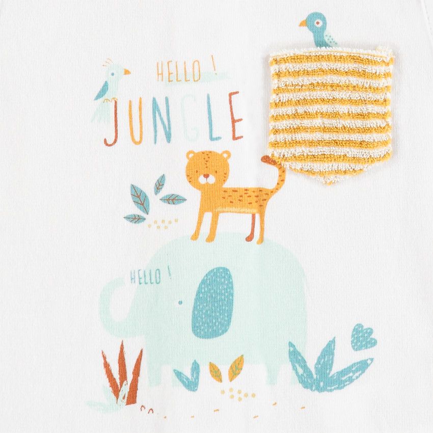 Ensemble avec débardeur motif jungle et bermuda en éponge rayé - Moutarde