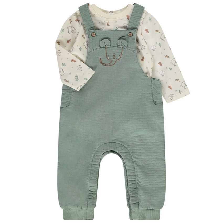 Ensemble 2 pièces à salopette pour bébé garçon - Ecru