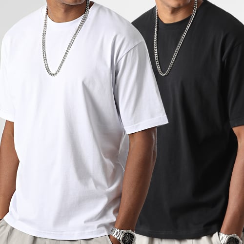 Lot de 2 Tee Shirts Oversize Avec Revers 2582 Noir Blanc