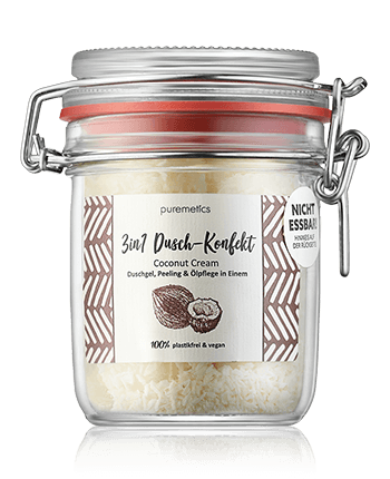 puremetics 3in1 Dusch-Konfekt Coconut Cream - Duschgel Peeling & Ölpflege in Einem 200g