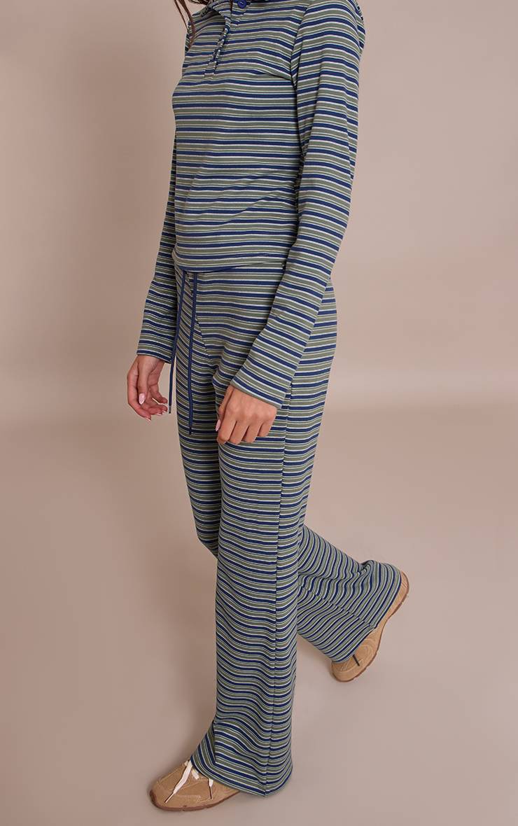 Vert Pantalon Évasé Ajusté En Molleton Doux À Fines Rayures