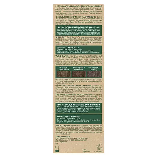 Tratamento de coloração capilar Logona Castanho Chocolate 100g