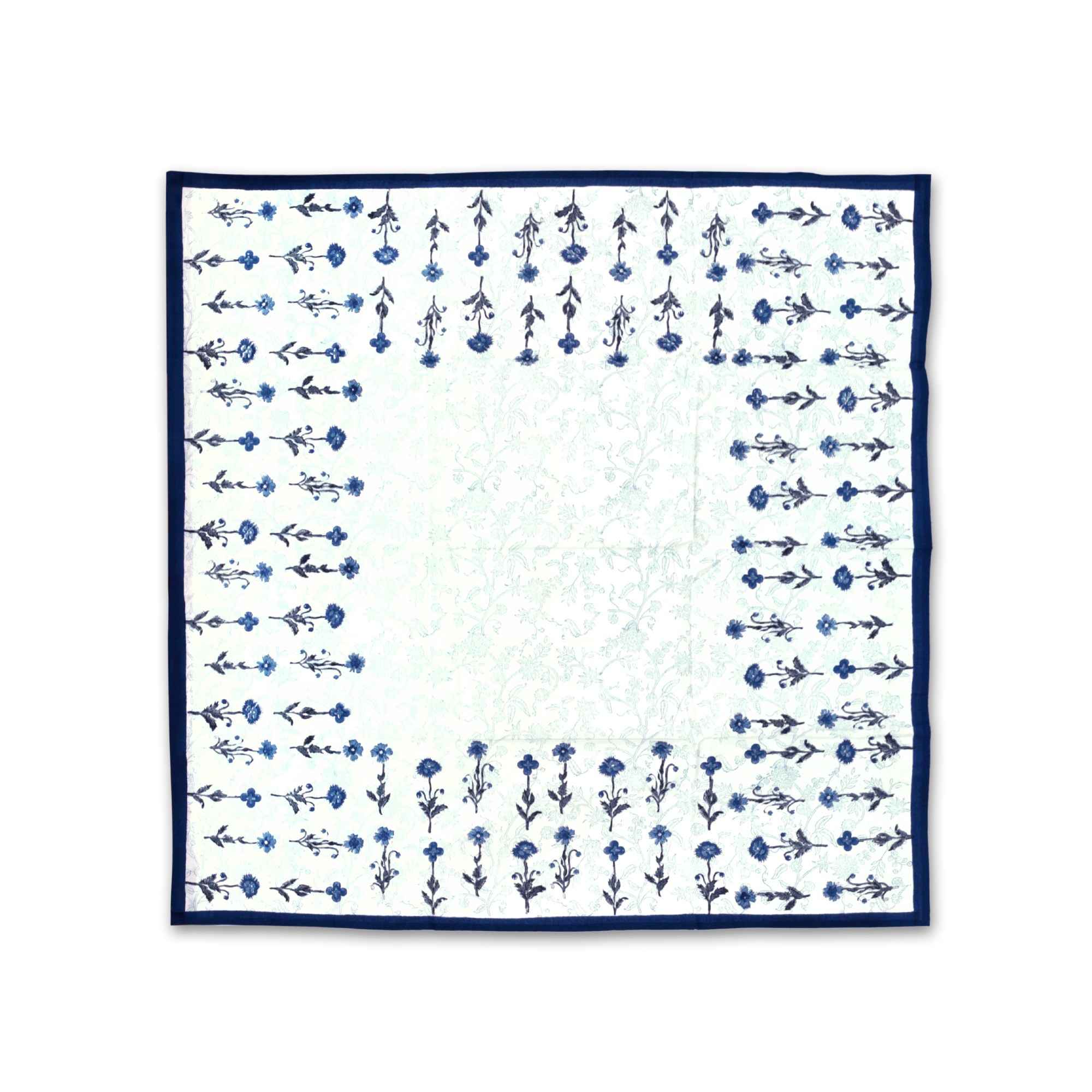 Tischdecke mit Blumenmuster, weiß, blau, L 100 cm, B 100 cm von fischer's lagerhaus