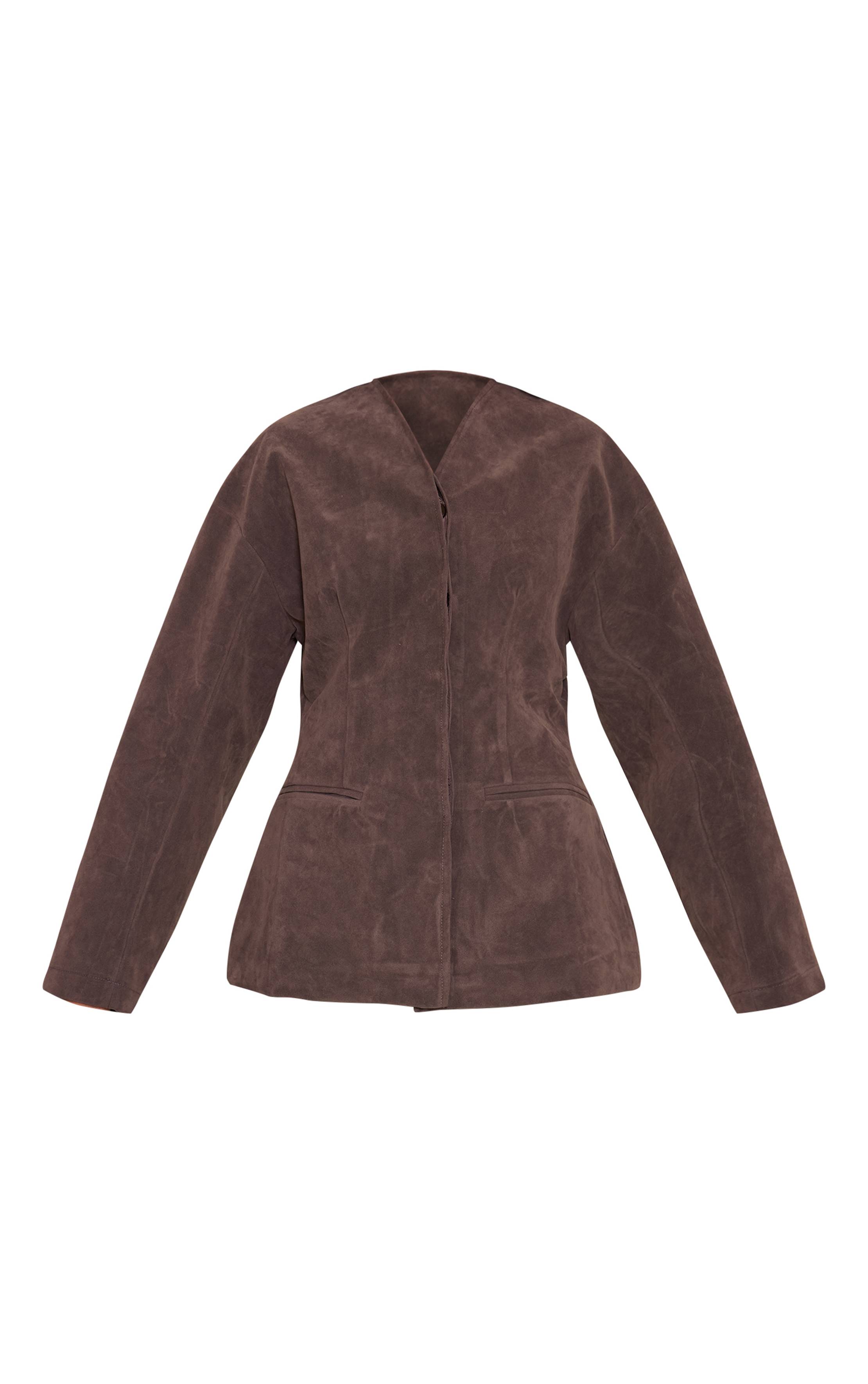 Kaki Ensemble Blazer Sans Col En Synthétique À Manches Cocon