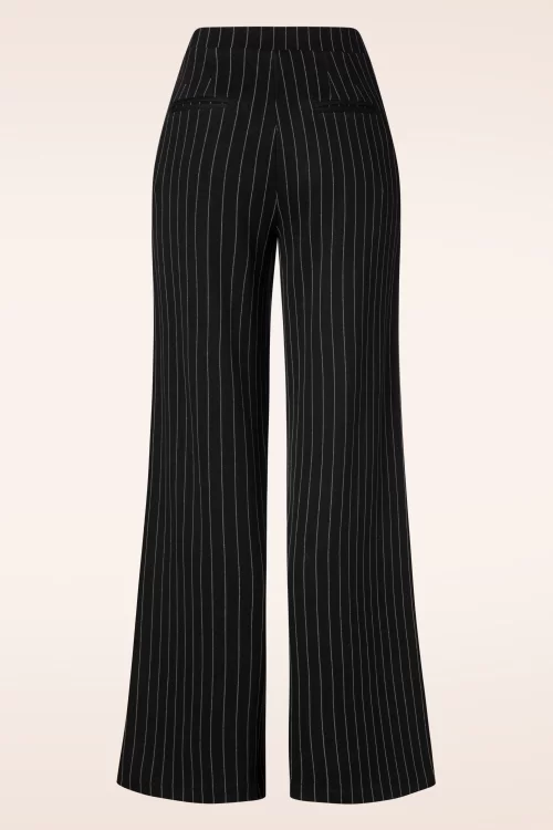 Surkana Clare krijtstreep pantalon met hoge taille in zwart