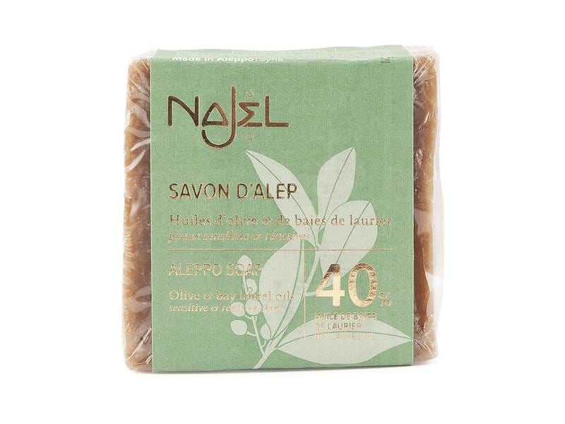NAJEL Aleppo Seife 40% Lorbeeröl 185 g Natürliche Pflegeseife aus Oliven- und 40% Lorbeerbeerenöl
