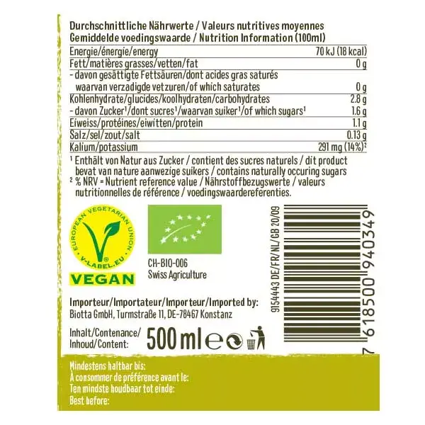Suco de Aipo Orgânico Puro Biotta 500ml