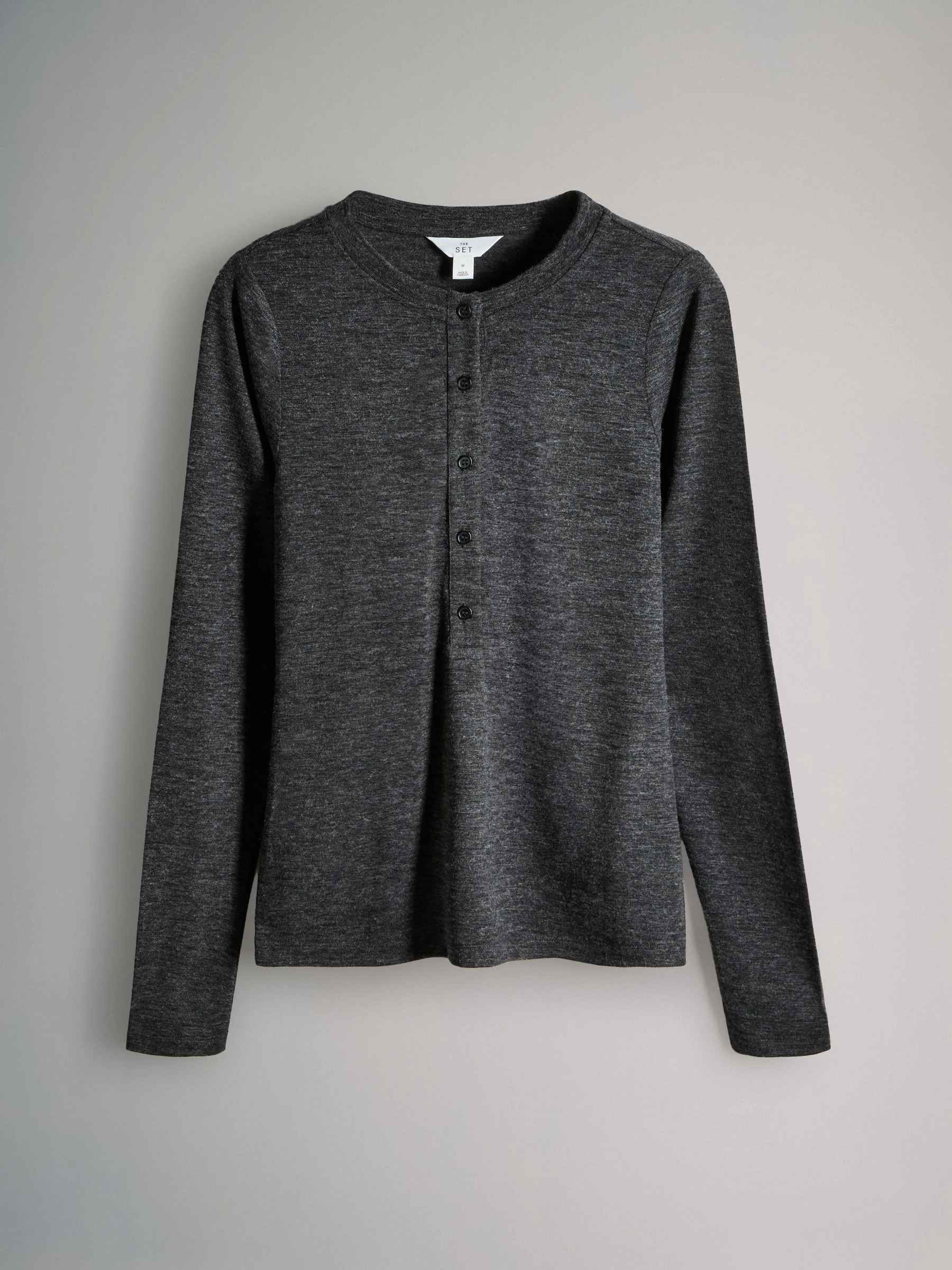The Set 3 Pack Sheer Henley Long Sleeve Top