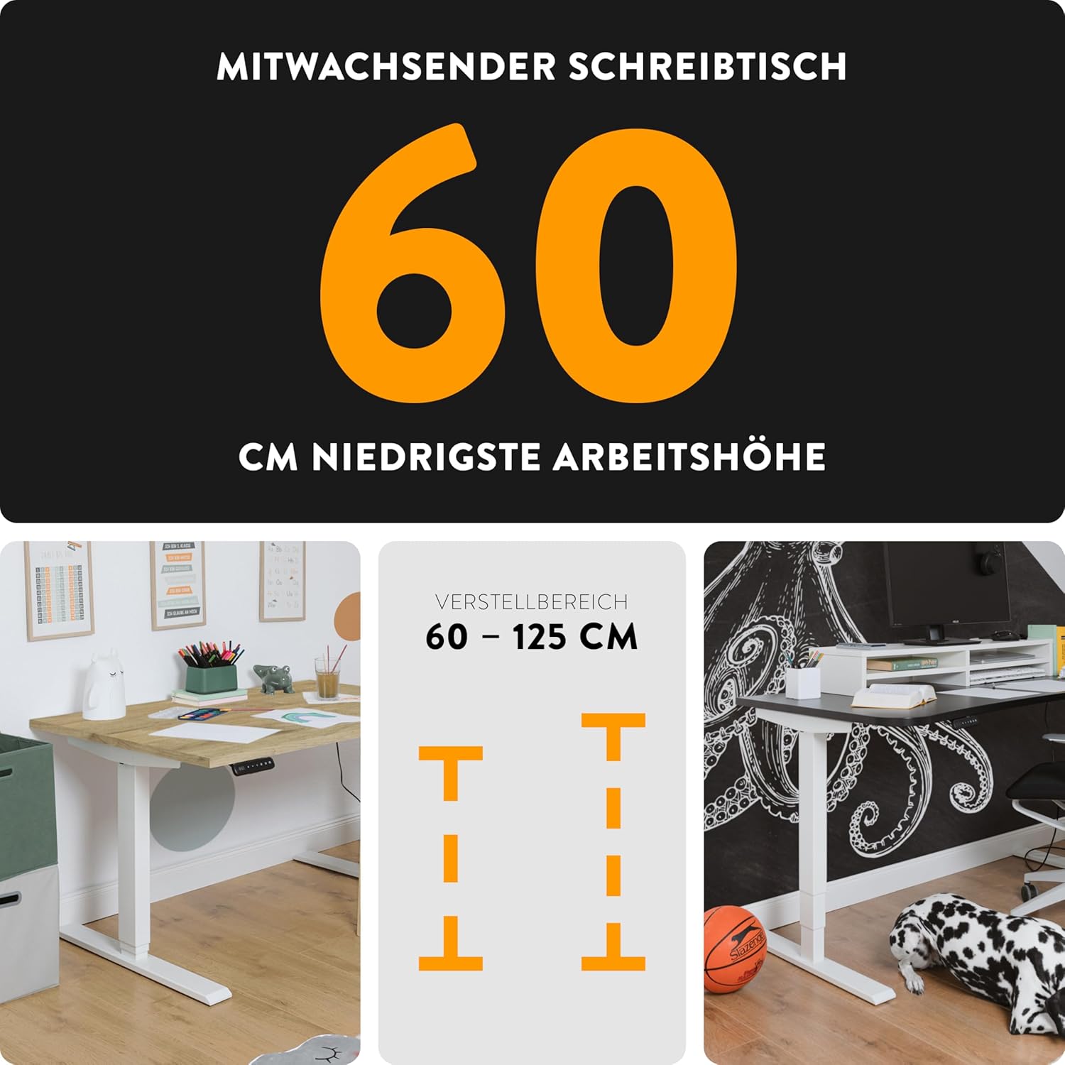 boho office® Höhenverstellbarer Schreibtisch Gestell – Elektrisch stufenlos, inkl. Wireless Charger, 2 Motoren, 3-Fach Teleskop, Memoryfunktion, Kollisionsschutz, Kindersicherung – Homedesk Schwarz