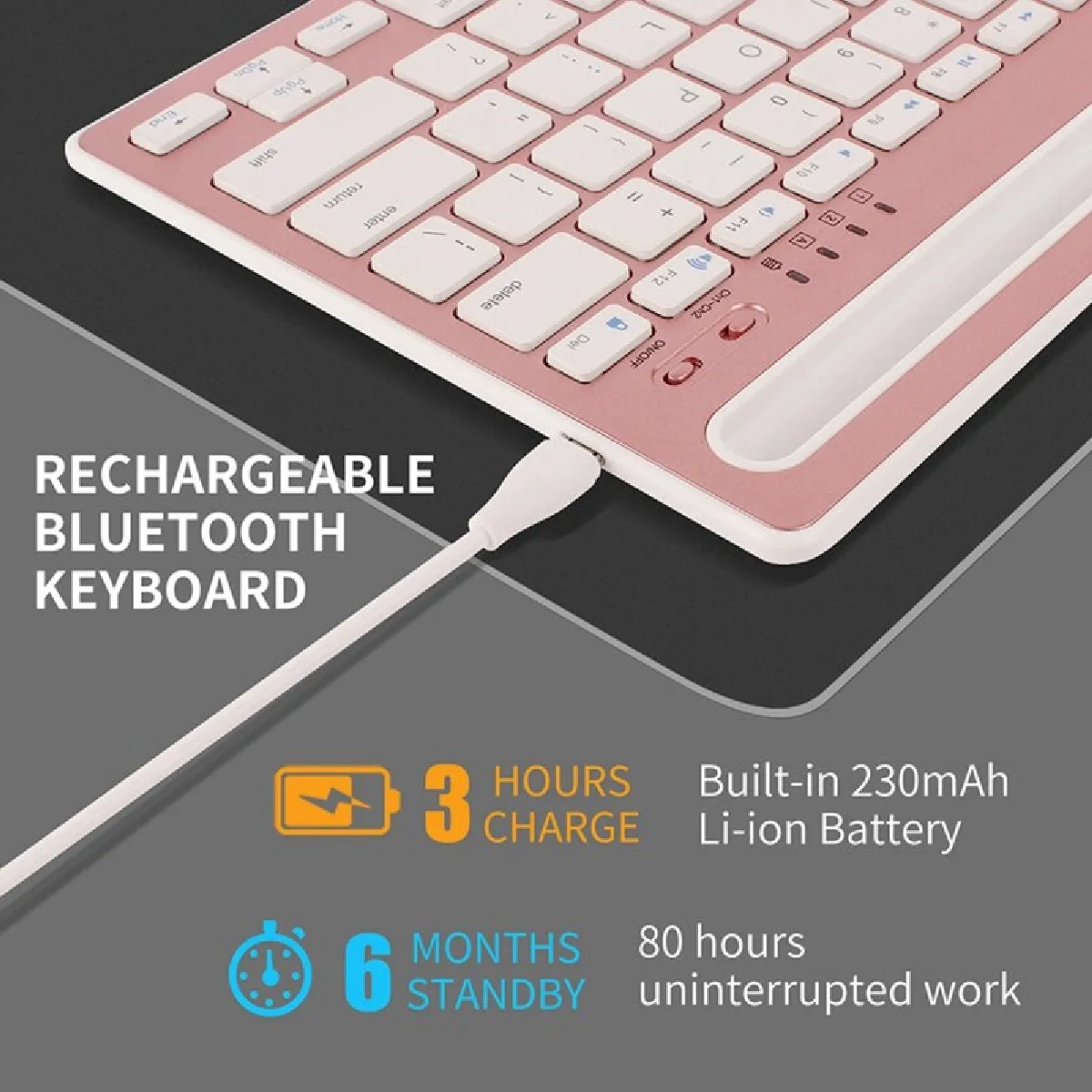 Universal Clavier sans fil pour iPad et PC - Rose