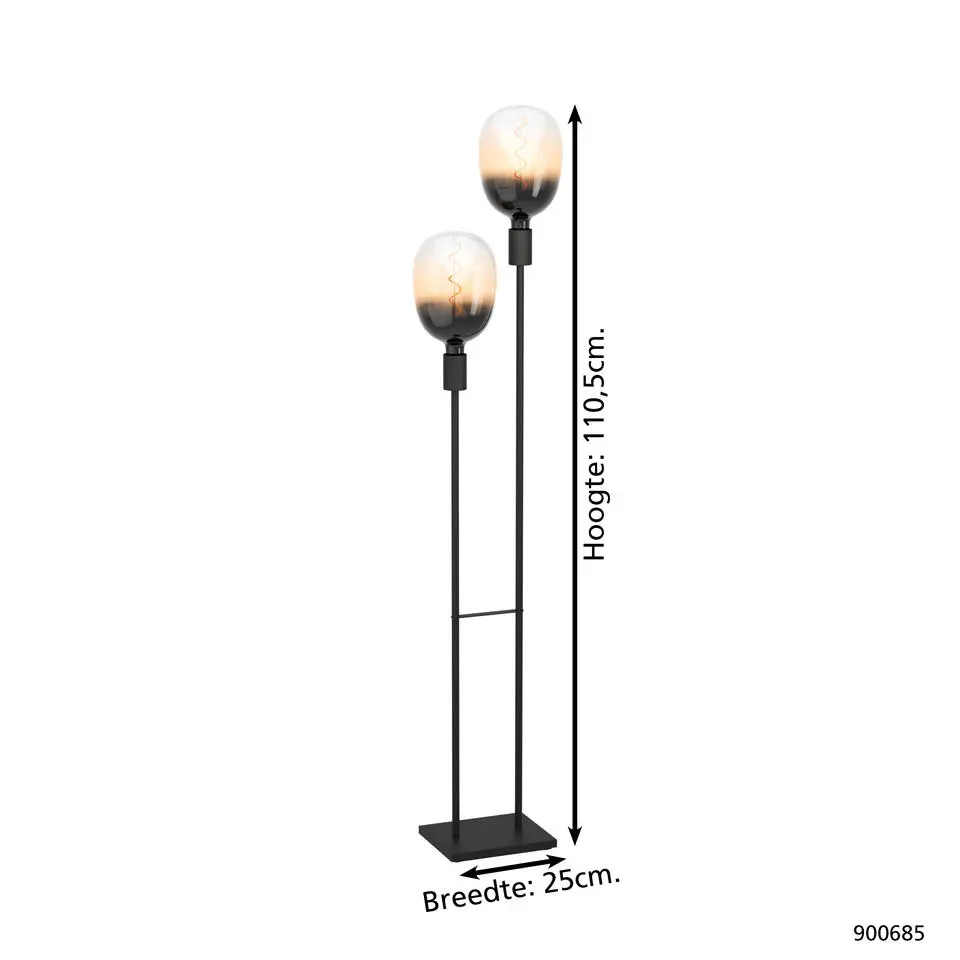 EGLO Valdemoro Vloerlamp - E27 - 110,5 cm - Zwart - Staal