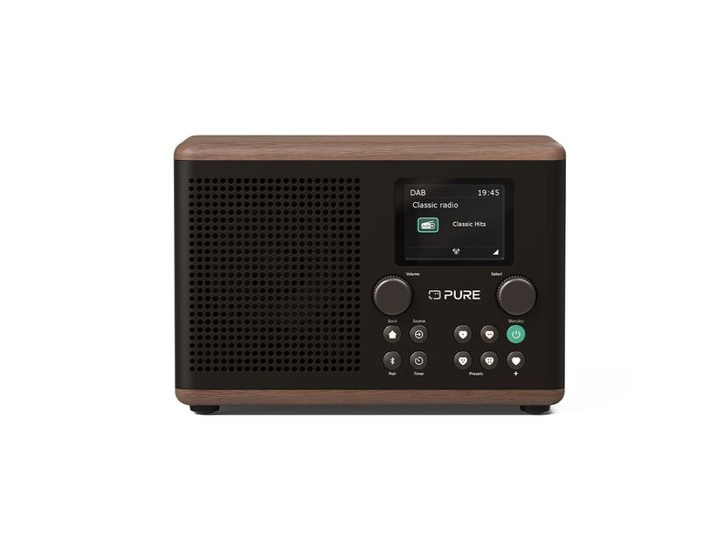 Pure DAB  Radio Classic H4 Walnuss/Schwarz Digitales Küchenradio mit Bluetooth, USB-Port und AUX-Anschluss