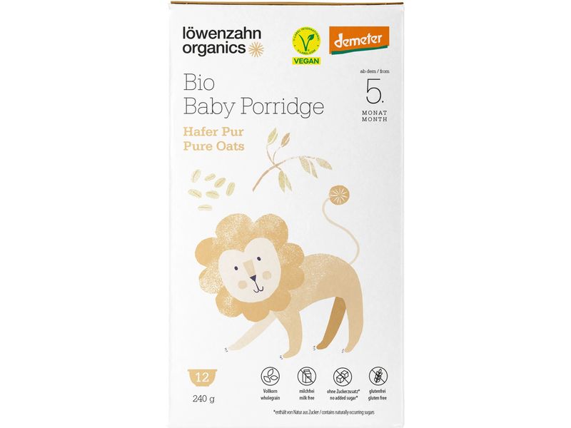 löwenzahn organics Getreidebrei Porridge Hafer Pur 240 g Glutenfreier Baby Porridge