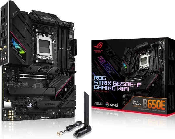 ASUS ROG Strix B650E-F Gaming WiFi - Bundkort - ATX - Socket AM5 - AMD B650 Chipset - USB-C 3.2 Gen 2x2, USB-C 3.2 Gen2, USB 3.2 Gen 2, USB 3.2 Gen 1 - 2.5 Gigabit LAN, Wi-Fi 6, Bluetooth - onboard grafik (CPU påkrævet) - HD Audio (8-kanaler)