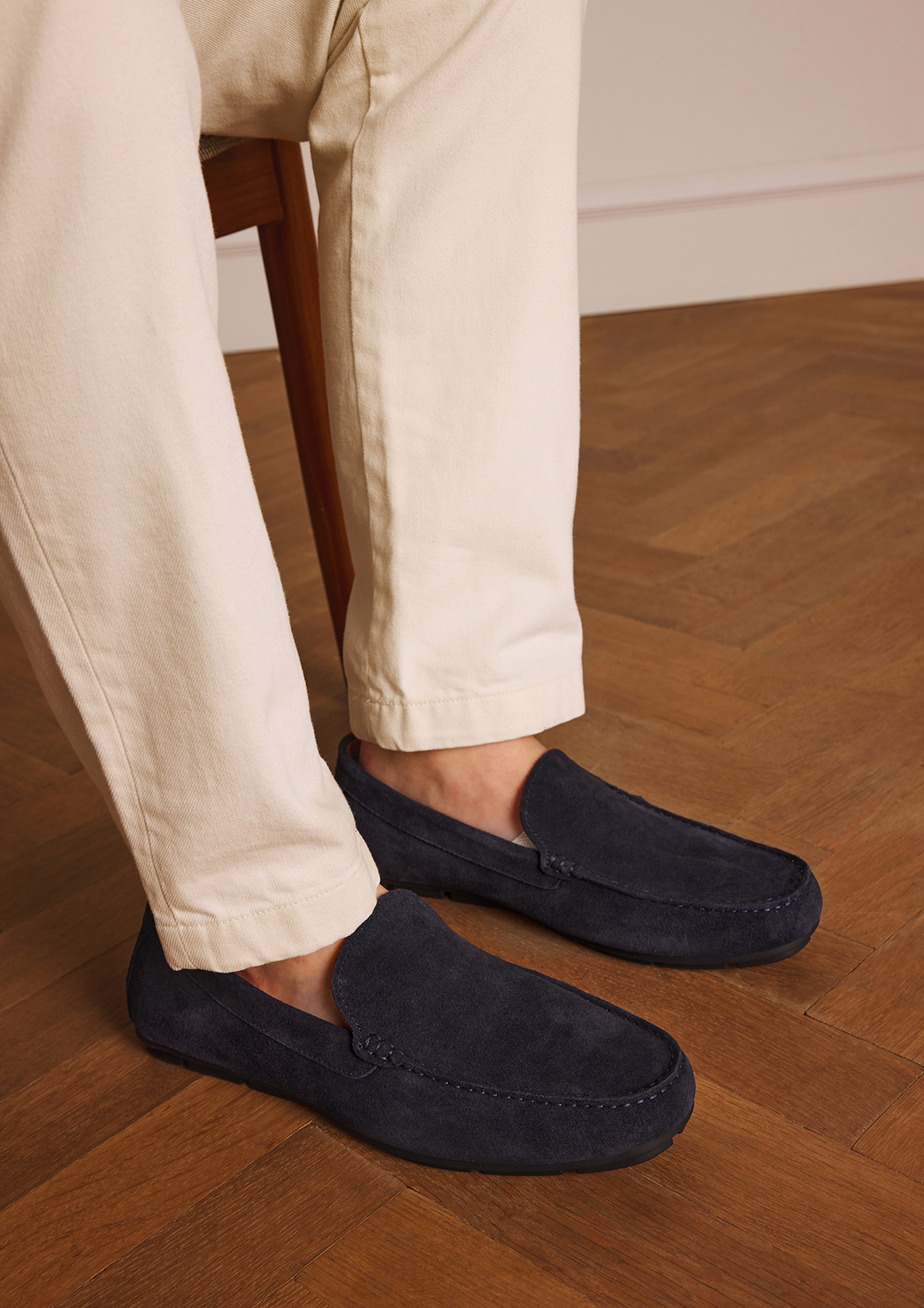 Donkerblauwe suède loafer