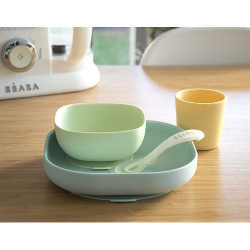 Set 4 pièces vaisselle silicone jaune - BEABA