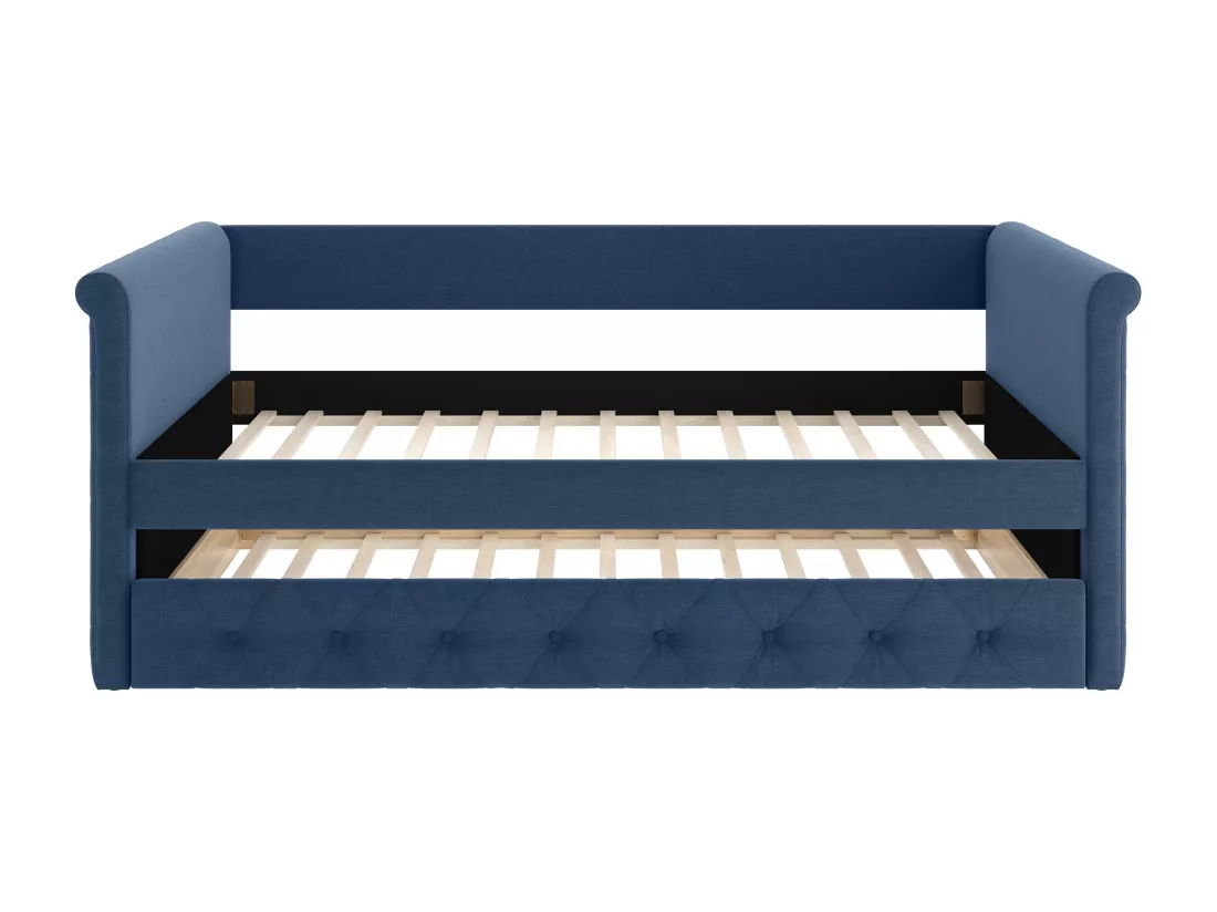 Lit banquette gigogne LOUISE - 2x90x190cm - Tissu bleu + matelas