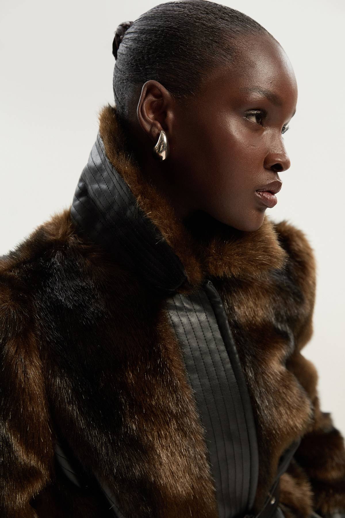 KarenMillen Manteau Midi Ceinturé à Panneaux synthétique et synthétiquecuir Petite Taille