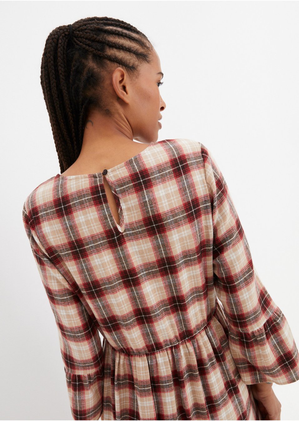 Robe midi évasée en flanelle avec volants