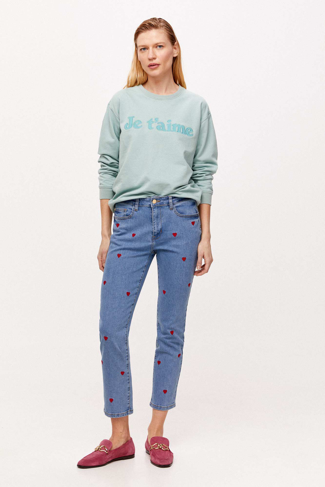 Calça jeans cropped com 5 bolsos - Azul