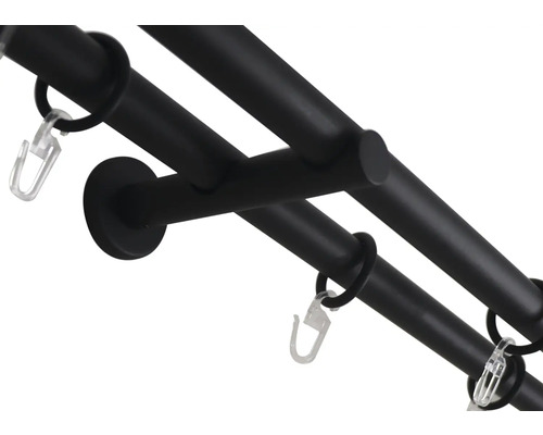 Dubbele gordijnroedeset, cilindervormig, zwart, 160 cm, Ø 20 mm