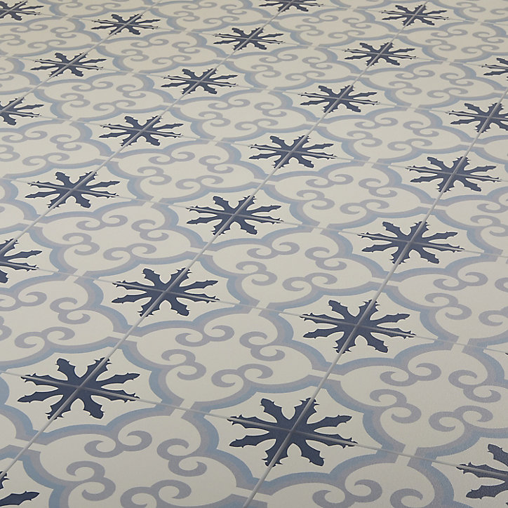 Carrelage sol et mur intérieur Hydrolic effet carreau de ciment décor fleur bleu L. 20 x l. 20 x Ep. 1 cm Colours