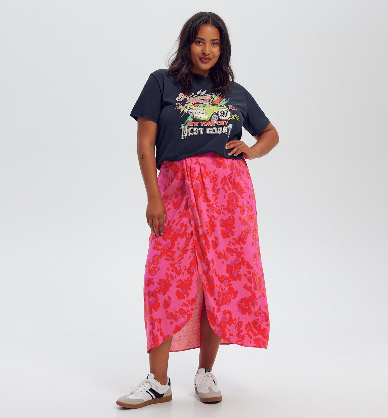 Jupe midi imprimée Femme - Imprimé framboise