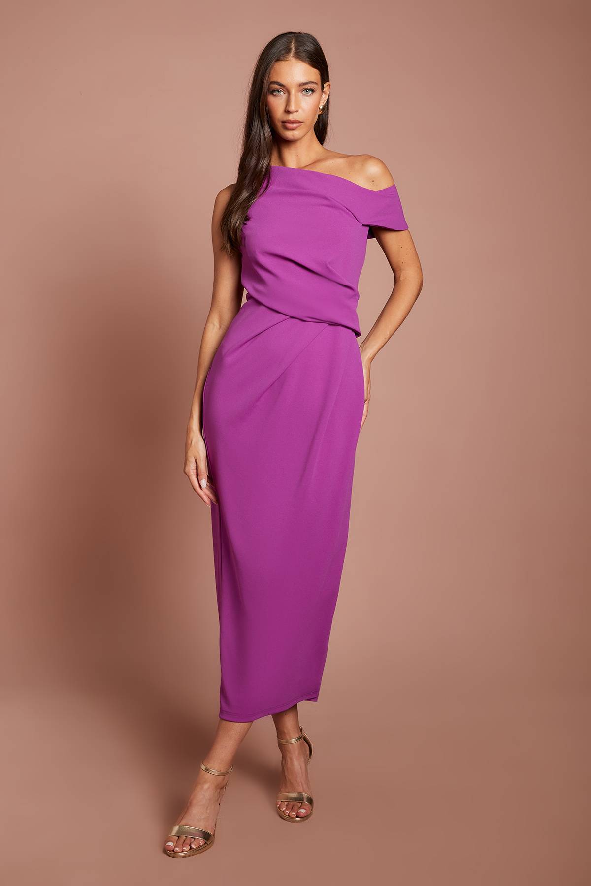 Coast Robe Midi Drapée Aux Épaules Et À La Taille
