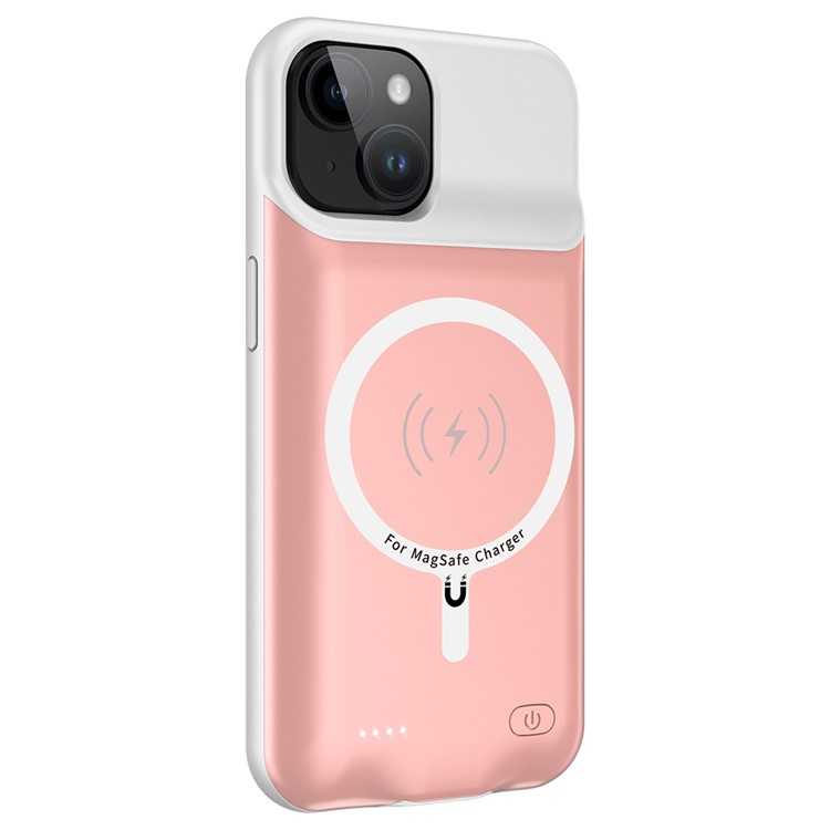 iPhone 15 MagSafe Backpack Akku Case Schutzhülle (7000mAh) - Rosa / Weiss