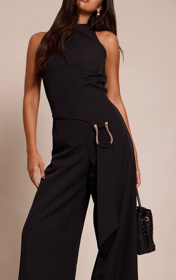 Noir Combinaison Pantalon Droit Avec Ceinture Tissée Et Détail Ajusté